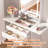 Vanity Set For Small Bedrooms, Small Space Makeup Vanity With LED Mirror, Stool & Foldable Side Tables