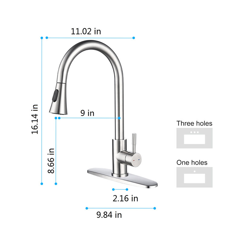 Robinet de cuisine moderne en acier inoxydable avec option de douchette extractible, aspect nickel brossé, couleur des pointes d'installation simple, sans effort