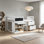 Lit mezzanine simple bas avec bureau intégré, tableau noir, tiroirs de rangement et tablettes