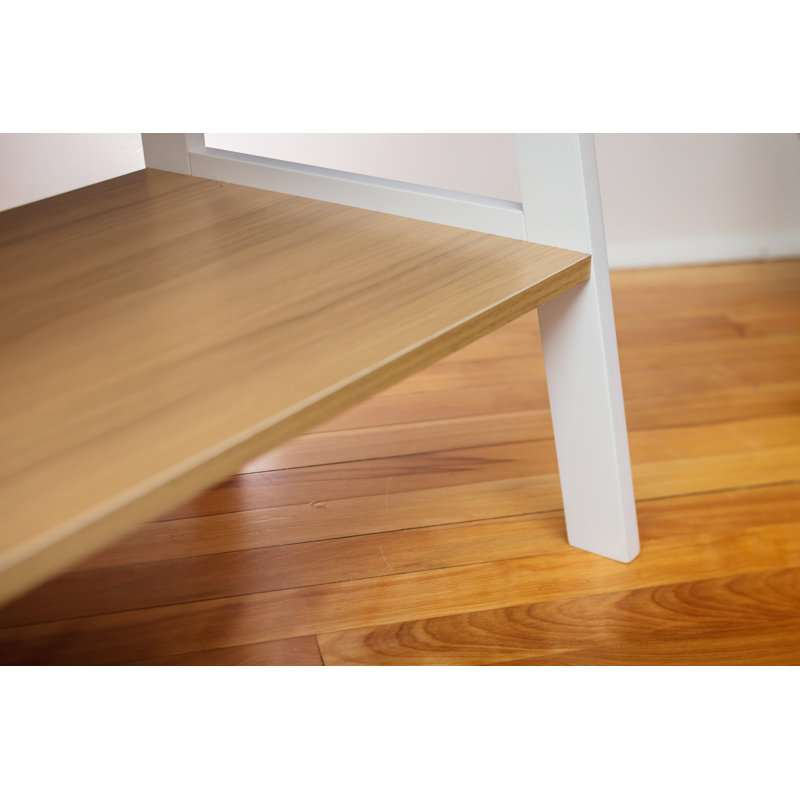 White Adjustable Five-Tier Wood Ladder Shelf