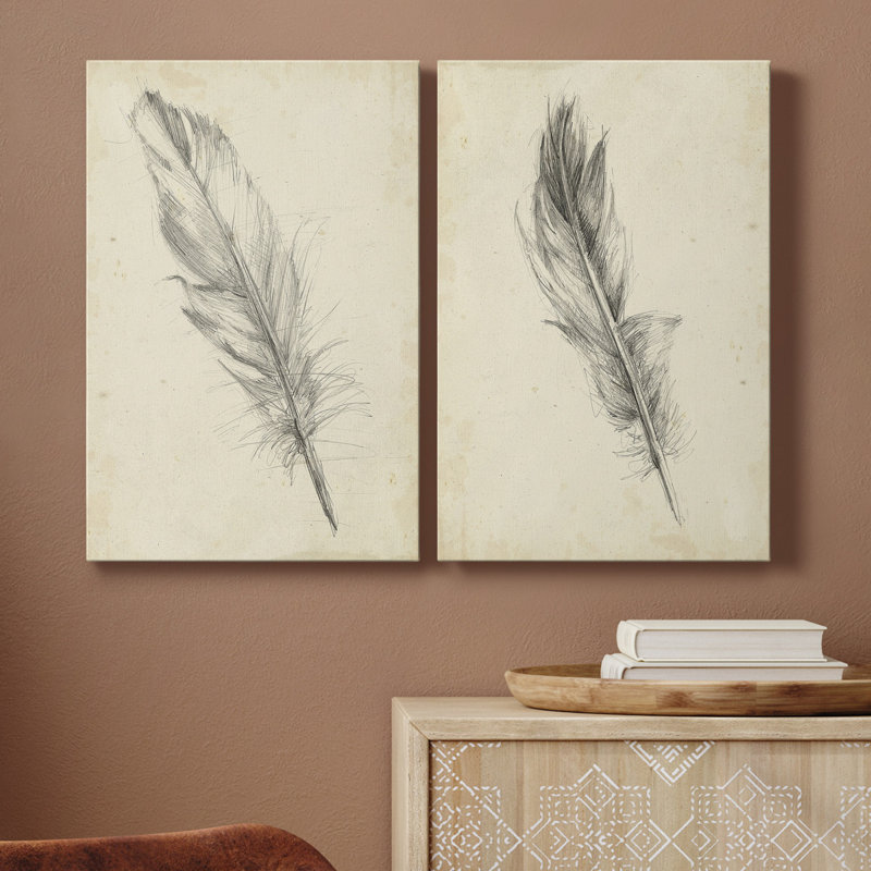 Toile tendue avec châssis Feather S Croquis III - prête à être accrochée, H 60 po x l 40 po x P 1 po