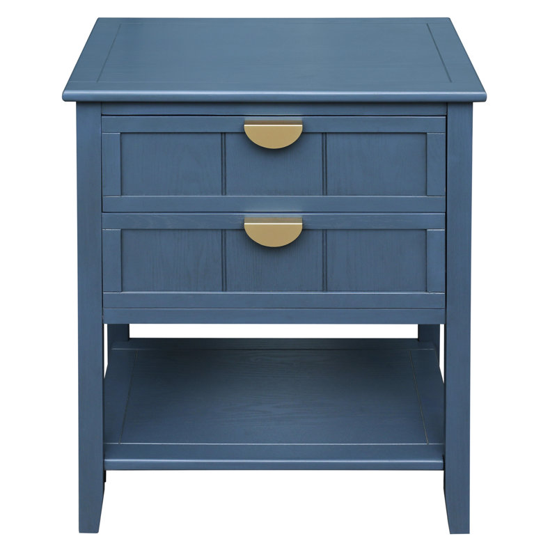 Table d'appoint à 2 tiroirs avec look américain Avahlyn, pour chambre à coucher, salon, bureau. Capacité de charge de 130 lb. Utilisation de l'artisanat. Teint manuellement pour embellir le grain du bois. Glissières préinstallées. Pied antidérapant