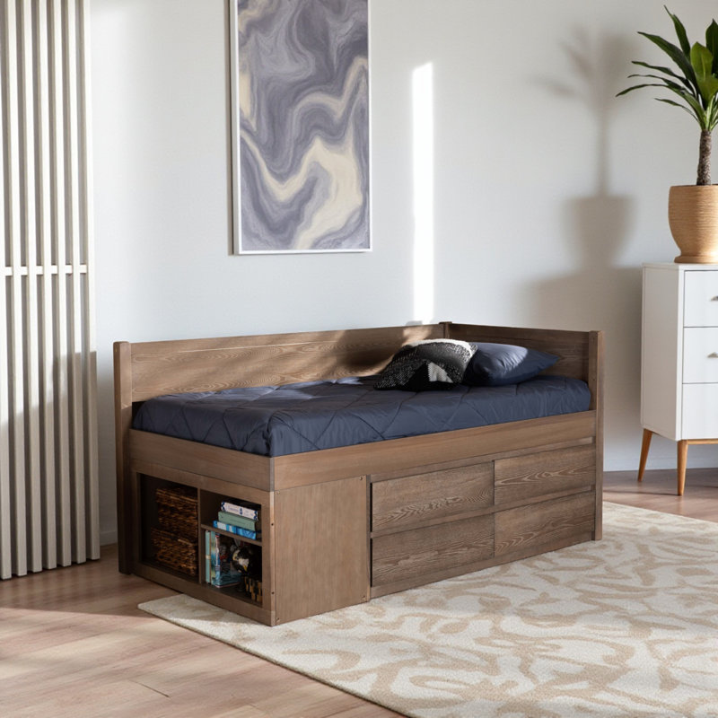 Jimique Platform 4 Spacious Drawers, Twin Bed, Antique Oak, 39'' H X 79.1'' W X 40.9'' L