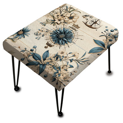 Vintage Nautical Floral Compass Journey - Repose-pieds rectangulaire bord de mer