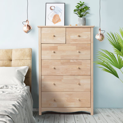 Natural Rubberwood Six-Drawer Cabinet (1Pc)