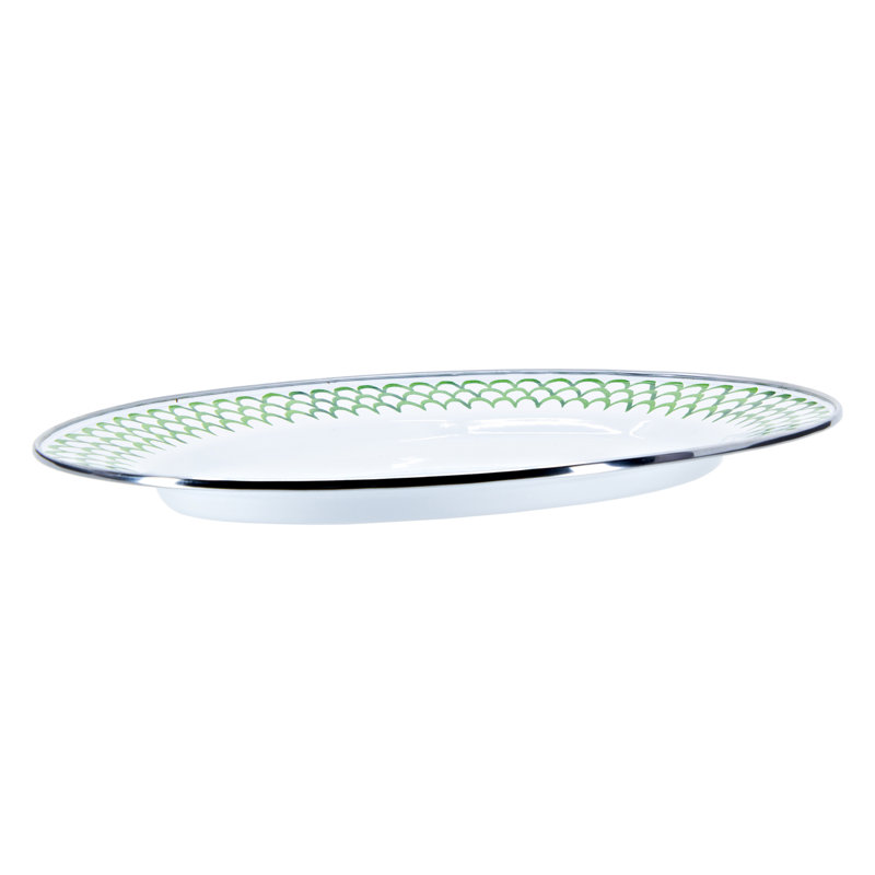 Golden Rabbit Enamelware Green Scallop Oval Platter