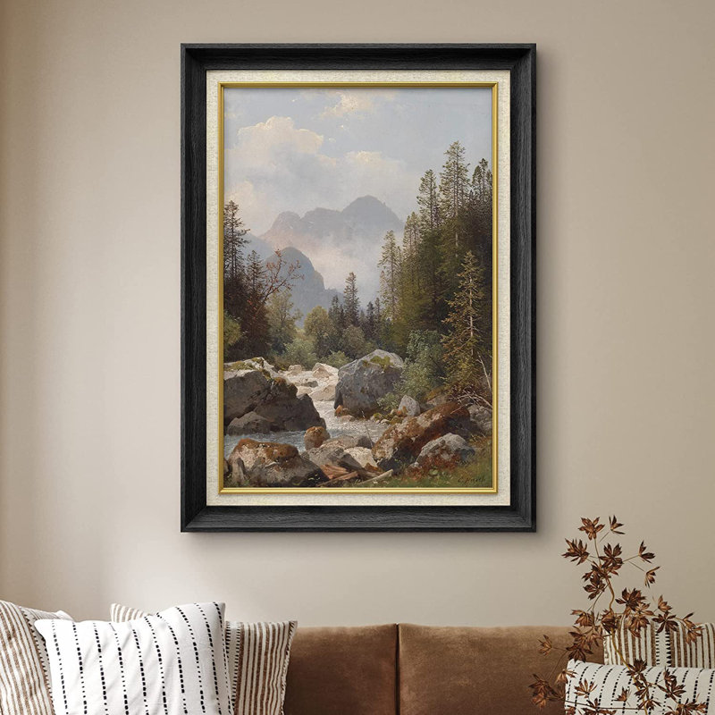 «Autumn Mountain Range Forest Trees», peinture sur toile encadrée, Noir