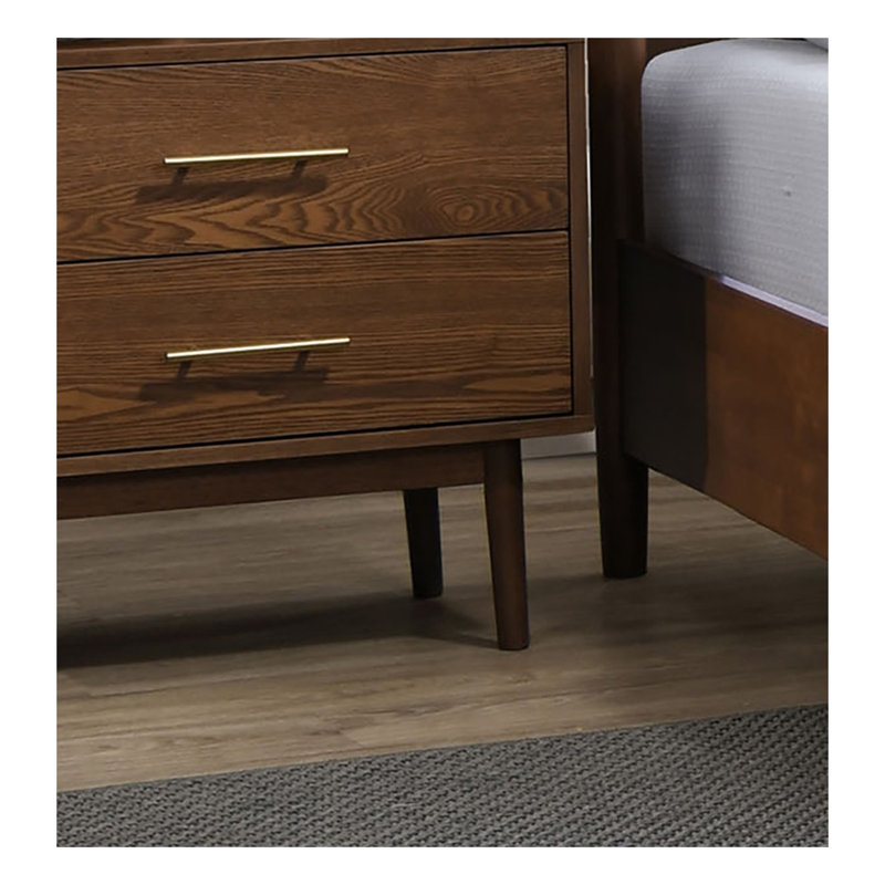 Ensemble de chambre double 3 pièces à finition noyer avec lit tapissier Boucle et deux tables de chevet