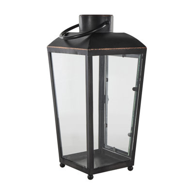Lanterne noire en métal pour l'intérieur et l'extérieur avec détails dorés