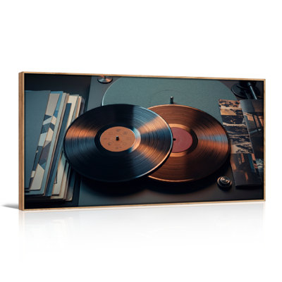 Ensemble de 1 tableau sur toile représentant des disques vinyles