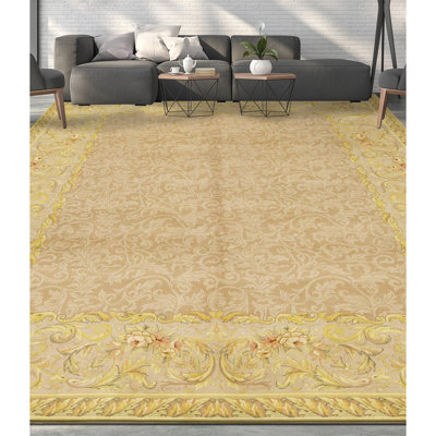 Tapis brun et crème noué à la main de haute qualité