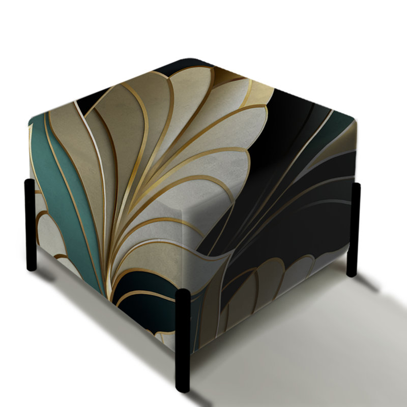 Emerald and Golden Damask 1970s - repose-pieds carré damassé doré