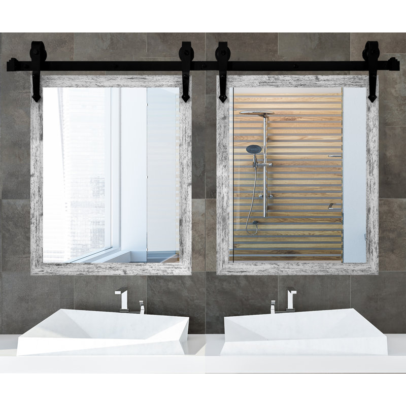 Herzberg Wood Flat Wall Mirror, 36" H x 24" W, Weathered White