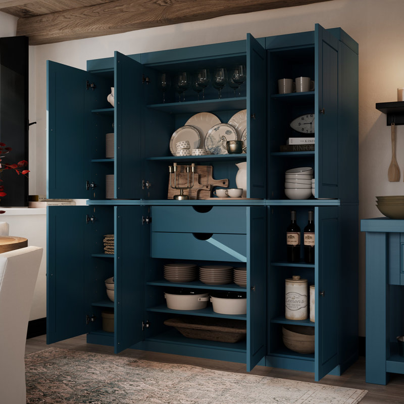 Kyrrah 100% Solid Wood 65"" Pantry Cabinet with Solid Doors, 2-Drawers and Adjustable Shelves