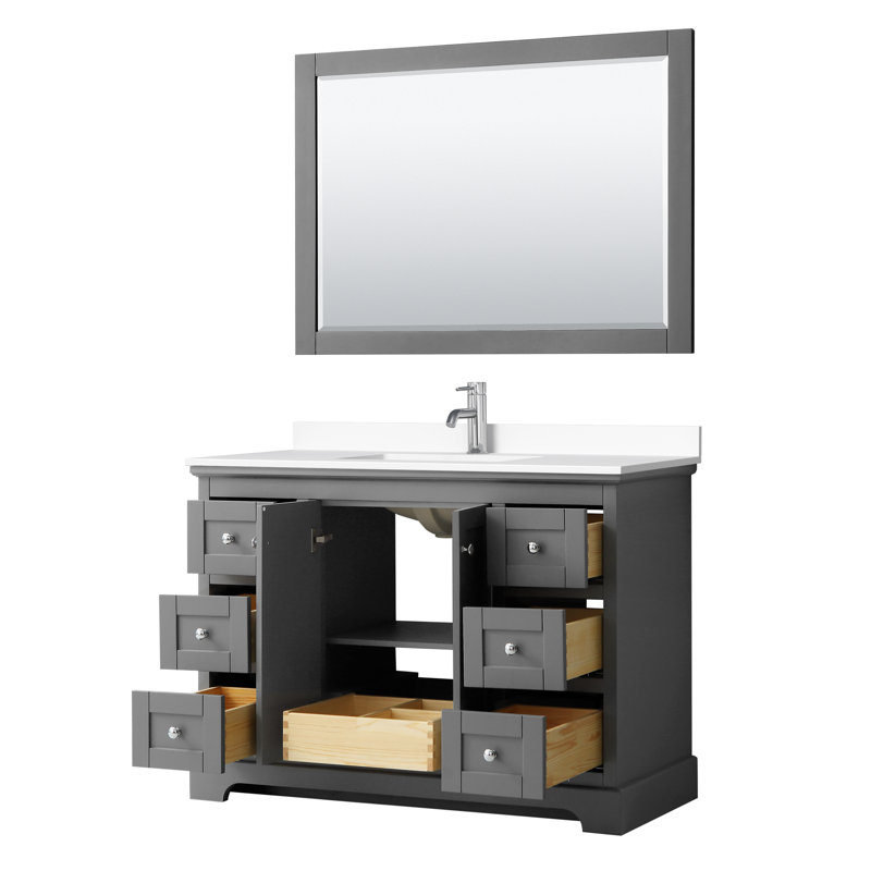 Avery 48 " W Freestanding Standard Free Standing Single Double Single Vanity Bathroom Vanity With Marble Top with Mirror