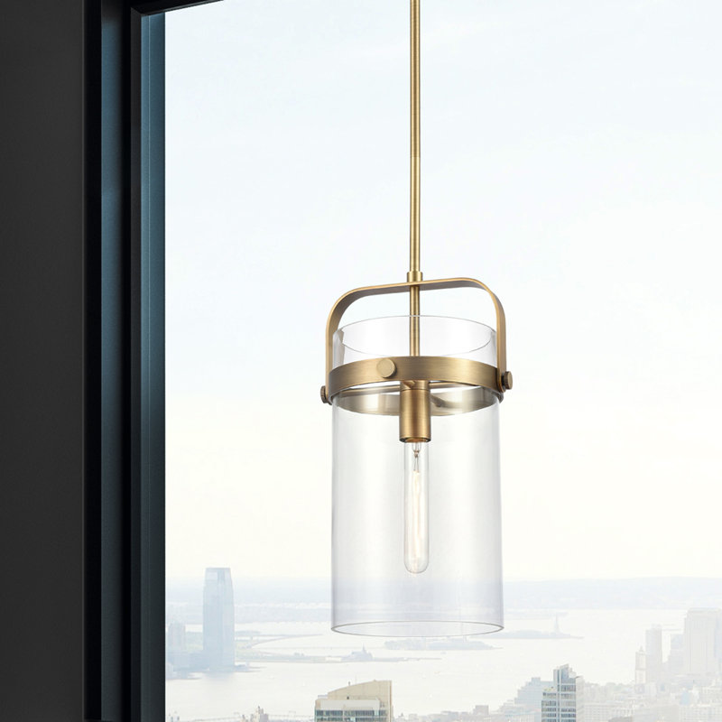 Luminaire suspendu à colonne 4 lumières Erie, H 14 po x l 8 po x P 8 po, Clair, Laiton brossé