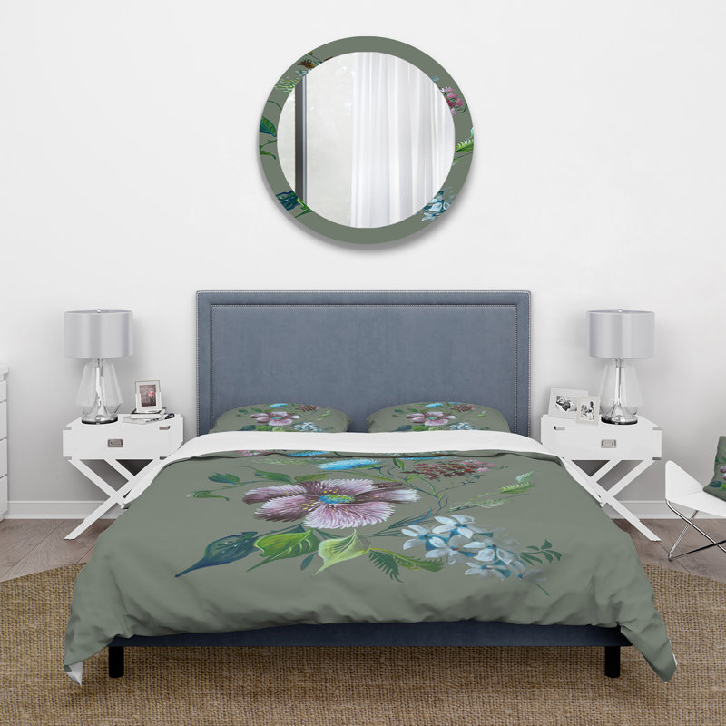Fleurs de printemps mauves et turquoise - Ensemble de housse de couette traditionnel - Microfibre de polyester