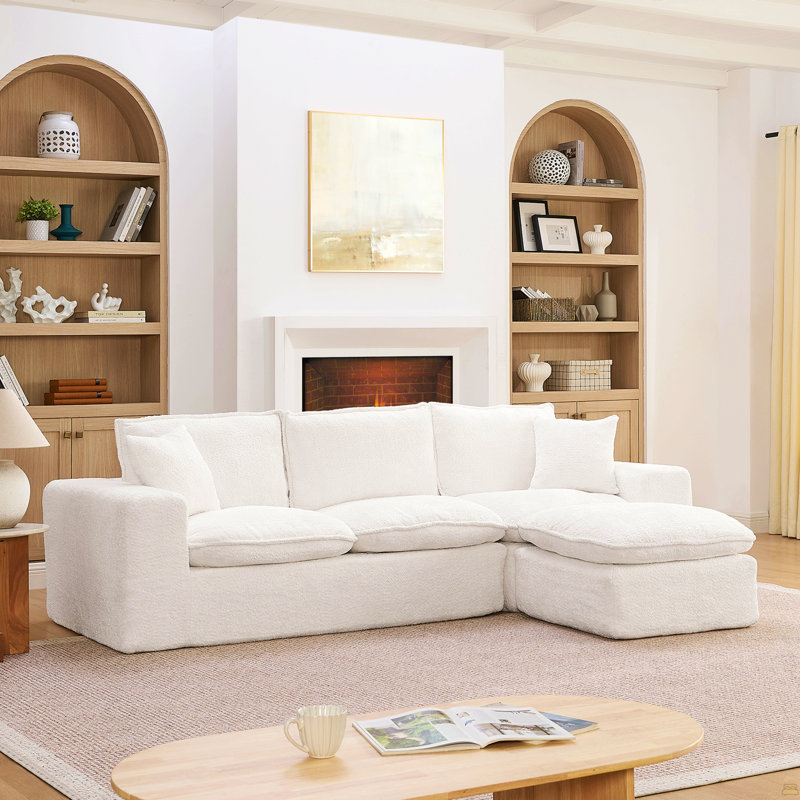 Canapé modulaire en L 107 po avec repose-pieds mobile 107 po, Beige