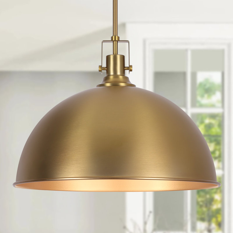 Lysander 1 - Light 17.7" Single Dome Kitchen Island Pendant Light, Brushed Gold, 56.7" H x 17.7" W x 17.7" D