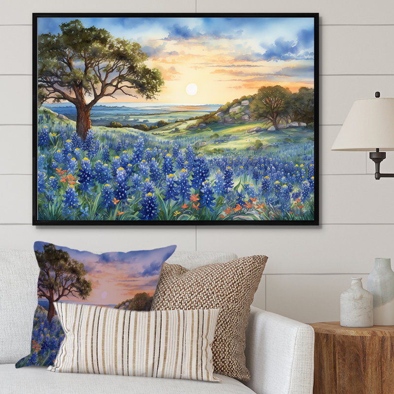 Coucher de soleil sur les Bonnets bleus - Blue Bonnets, reproductions d'art mural FL107190, H 16 po x l 32 po x P 1 po