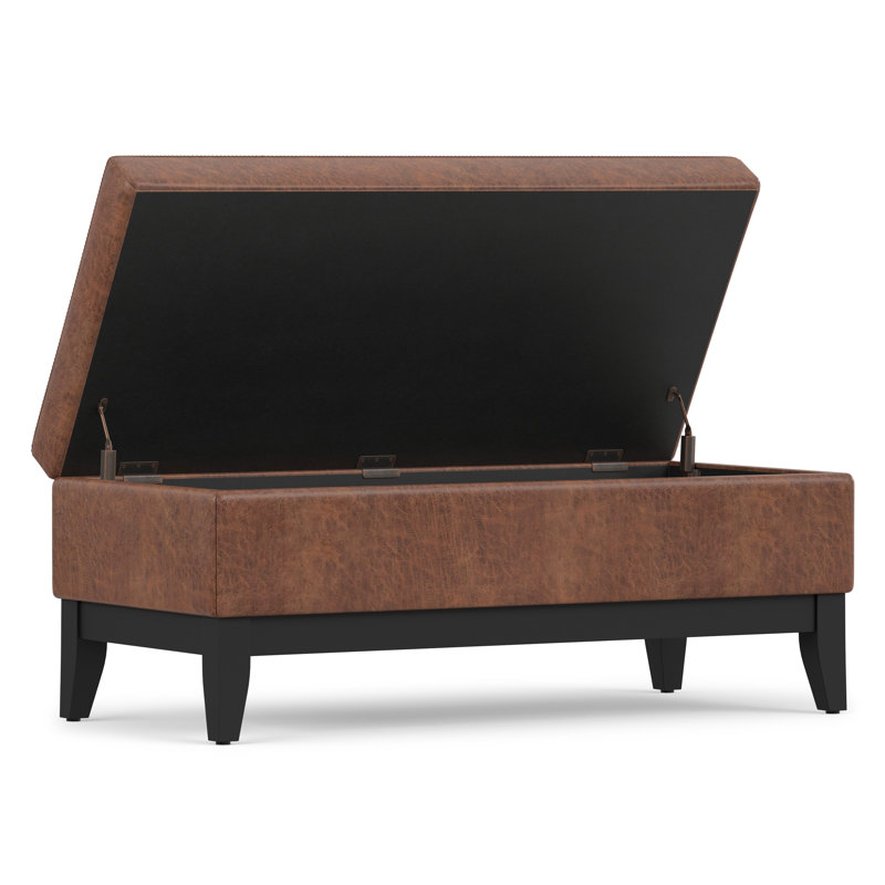 Oregon 42"W Upholstered Vegan Leather Contemporary Rectangular Lift-Up Storage Ottoman Bench with Tray and Hidden Storage