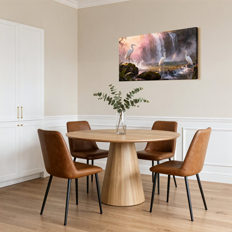 «White Herons» par Waterfall Rainbow Landscape, reproduction d'art sur toile tendue sur toile, ensemble de 1