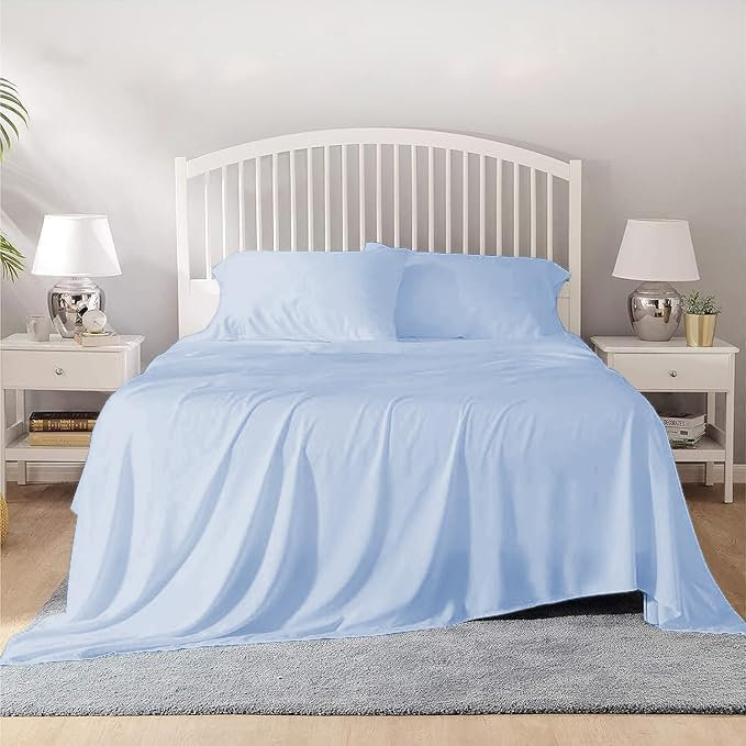 100% Egyptian Cotton Queen Size Sheet Set 1000 Thread Count Luxury Ultra Soft Bed Sheets Fits Mattress Upto 18" Inch Deep Pocket, Queen Size - Light Blue Solid