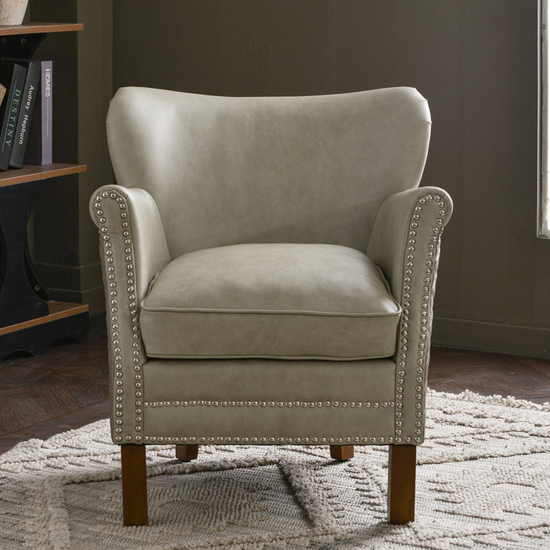 Petit fauteuil rembourré en cuir véritable de 26 po de largeur, Blanc