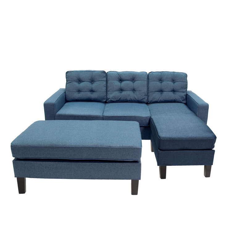 Ensemble modulaire réversible 3 pièces avec repose-pieds, Polyfibre marine clair