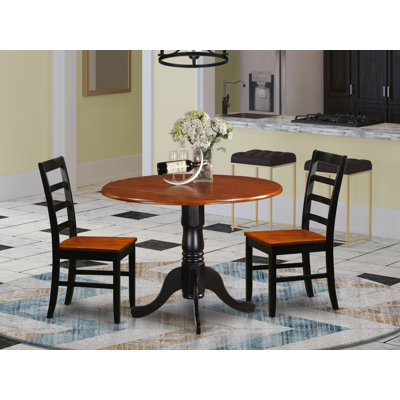 Ensemble de coin repas 3 pièces pour petits espaces comprenant une table de salle à manger ronde avec Dropleaf et 2 chaises, 42 po x 42 po, noir et cerise