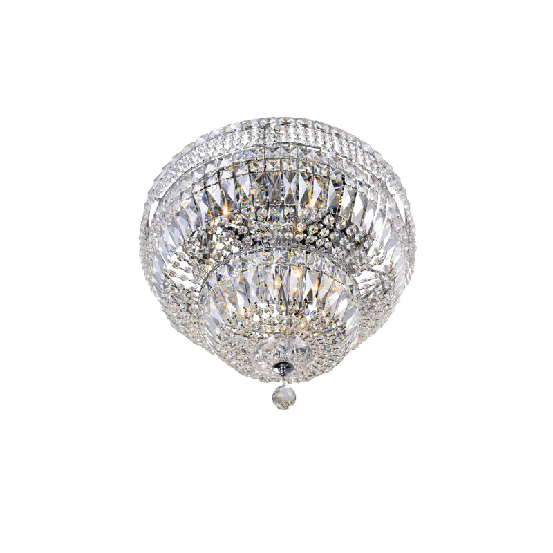 Plafonnier encastré 9 lumières - Finition chromée de 24 pouces de large avec accents de cristal, éclairage ambiant lumineux pour le couloir, la cuisine ou la chambre à coucher