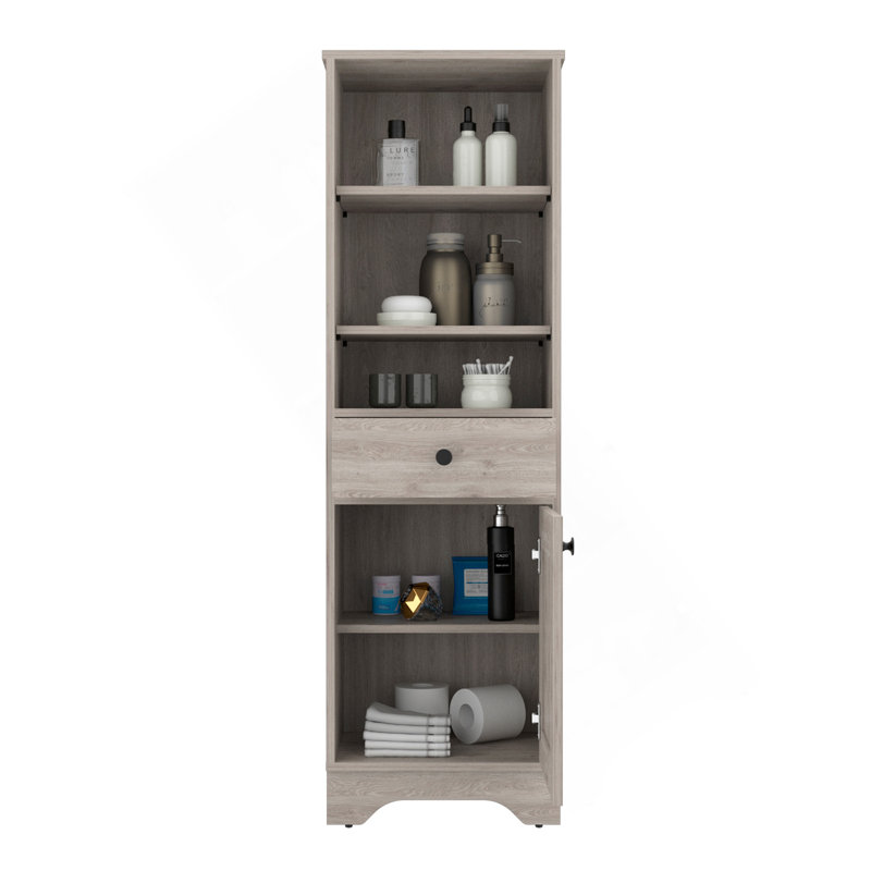 St. Clair Linen Cabinet, Two Interior  Shelves, Two Open Shelves, Single Door, Gray