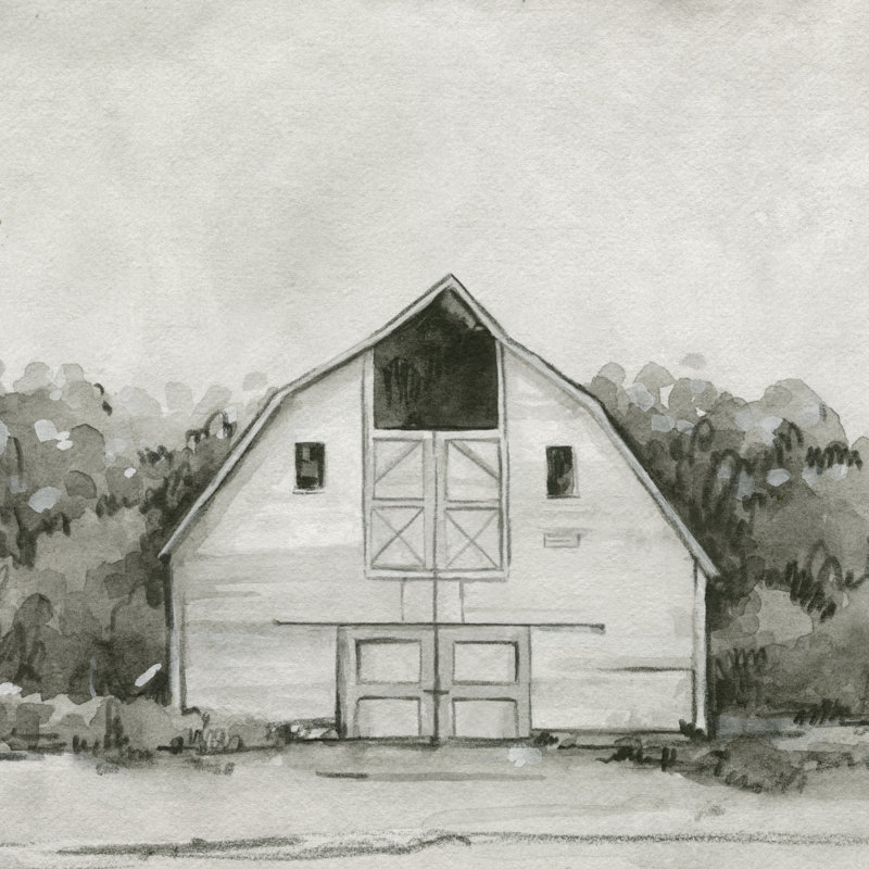 Solemn Barn Sketch III by Emma Caroline - Wrapped Canvas Painting, 30cm H x 30cm W
