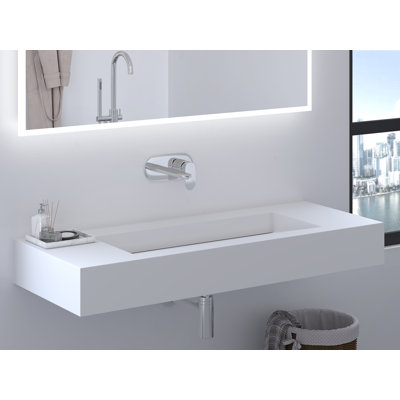 Pyramid 48" Wall Mounted Rectangular Solid Surface Bathroom Sink in Matte Finish, White, No Faucet Hole