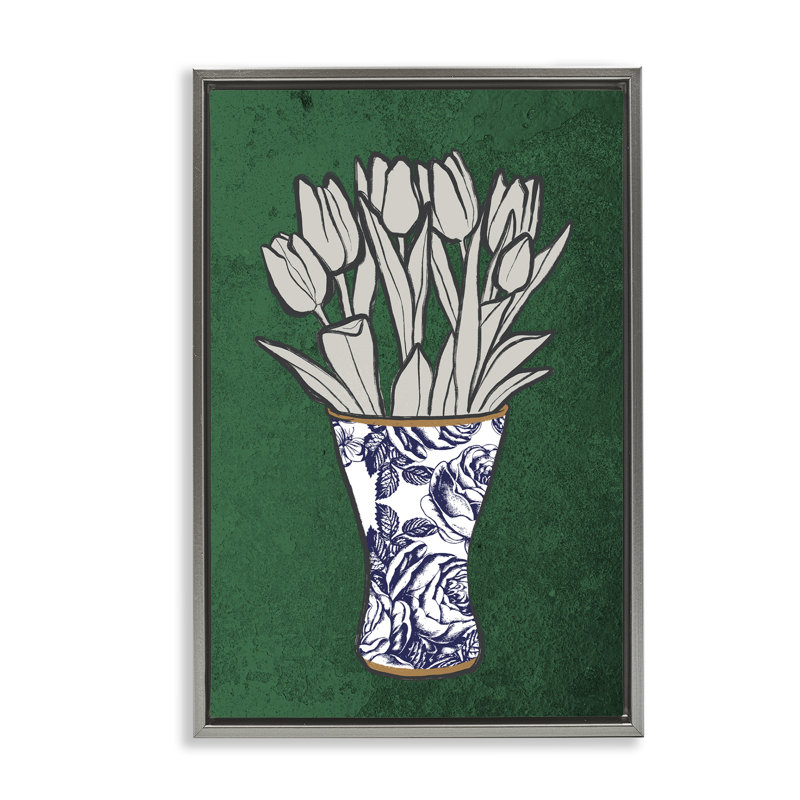 "Tulip Bouquet Vase" par Marcus Prime, Cadre flottant gris lustré, H 25 po x l 17 po