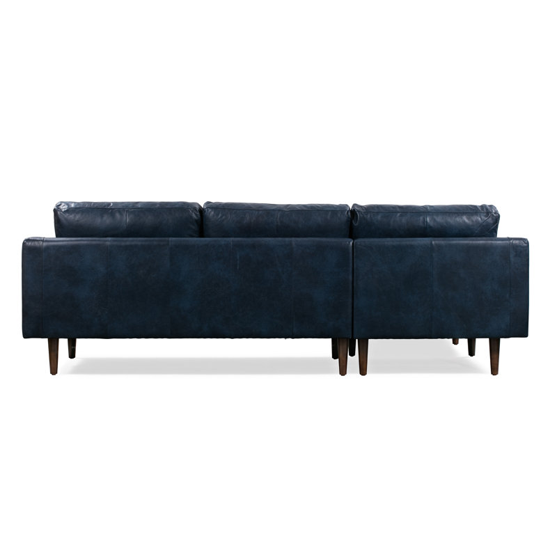 Napa Full-Grain Genuine Italian Leather Sectional, Left Hand Facing, Midnight Blue Genuine Leather