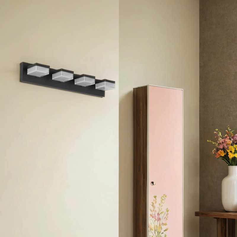 Luminaire de salle de bain moderne à 3 lumières avec miroir noir, Trois lumières