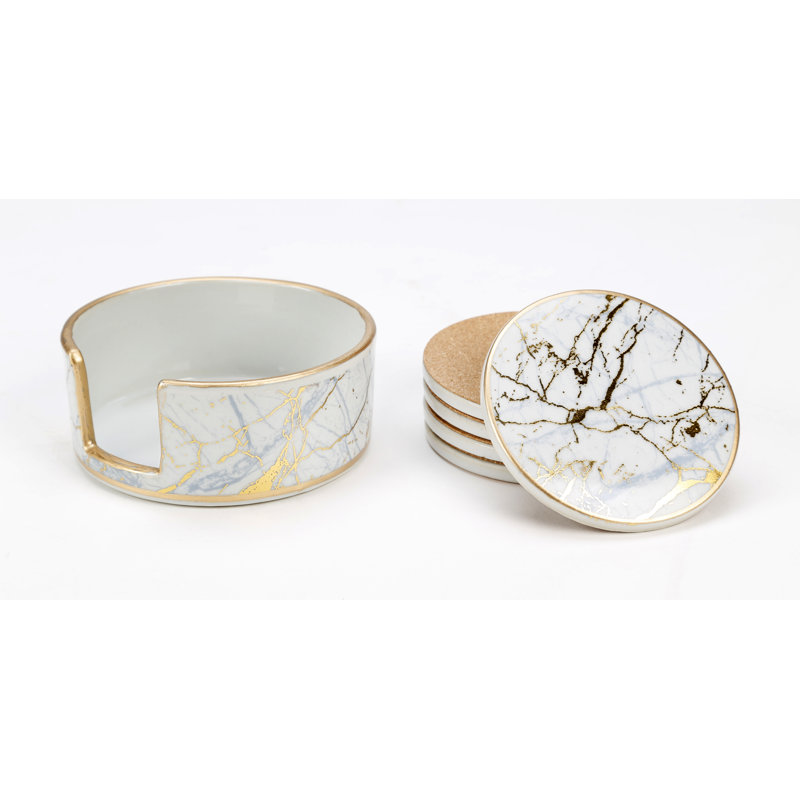 Faux Marble Coaster Set with Holder