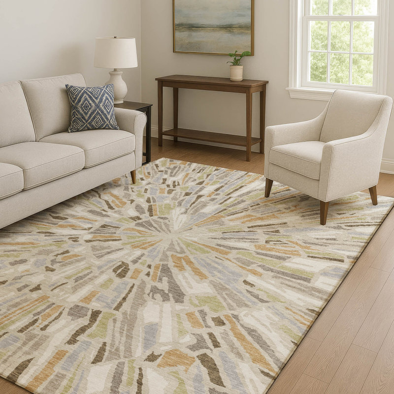 Tapis moderne lavable à la machine Premium, Beige, 10 pi x 14 pi