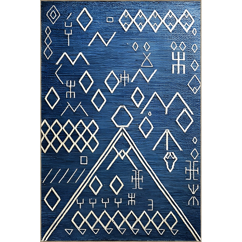 Navy-Themed Geometric Shape Patterned Modern Decorative Rug, Rectangle 5'1.02" x 7'6.55"