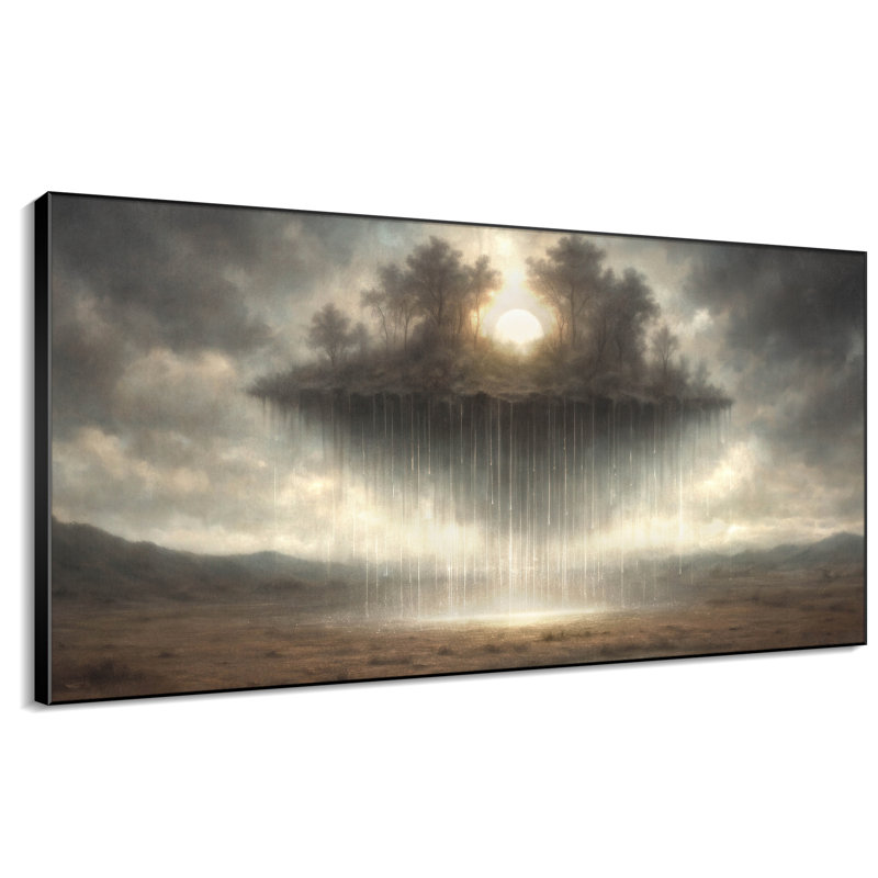 Très grande reproduction d'art sur toile - Île flottante avec lumière cascade et ciel dramatique, décoration pour le salon ou la chambre à coucher - «Assemblage requis du cadre (cadre non fini)»