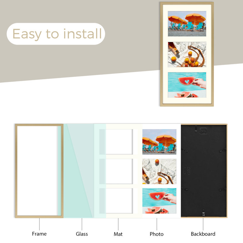 Drennon Metal Picture Frame, Gold, 7" x 14" Matted to 4" x 6", 4" x 6"