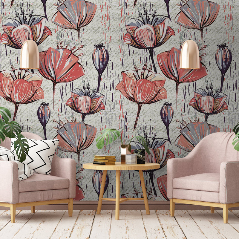 Papier peint amovible à motif floral, L 48,96 po x l 75 po