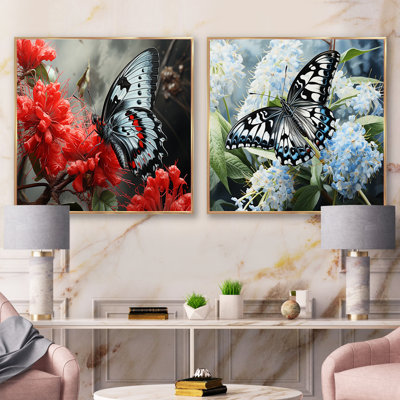 «Pink Black Butterfly Haven», 2 pièces