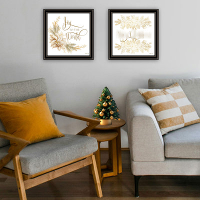 2 Golden Merry Christmas Black Framed Bedroom Decorative Art. Multicolor Wood+Paper. 14"X1"X14", 4 Lb. Ready To Hang. Made Fashionable Wall Fade-. Handmade In