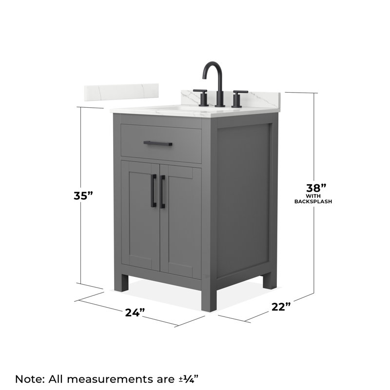 Beckett 24" Freestanding Single Bathroom Vanity with Quartz Top, Dark Gray, Matte Black, Giotto Quartz