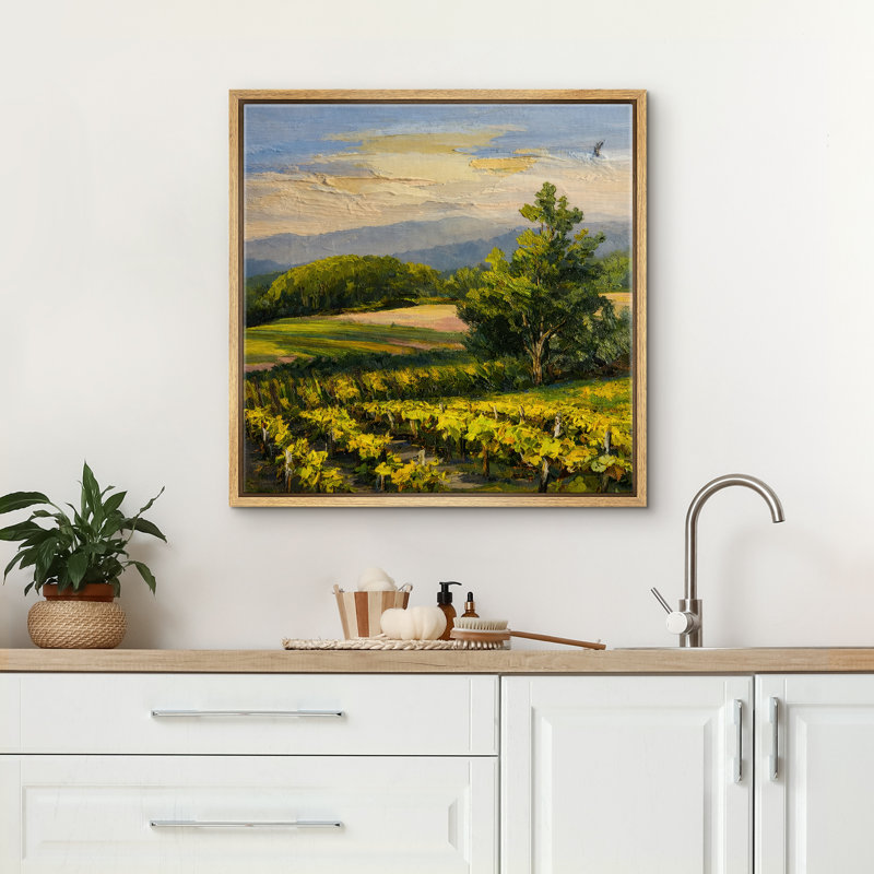 Sunlit Vineyard Landscape Rolling Hills Countryside Scenic Nature, Naturel, H 16 po x l 16 po x P 1,5 po