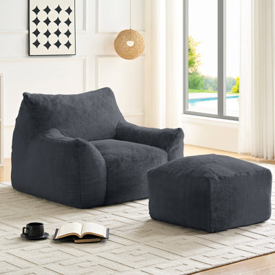 Fauteuil à billes surdimensionné avec repose-pieds et accoudoirs pour le salon, canapé paresseux, gris foncé