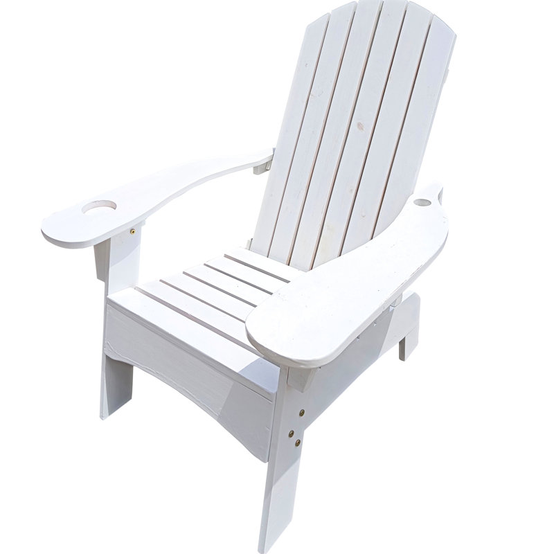 Outdoor Indoor White Chair With Umbrella Slot, Solid Hardwood, Comfortable Seat, For Patio, Porch, Deck, Garden, Poolside, Easy Assembly Wood Hole - Comfortable, Stylish Outdoor/Indoor Poolside
