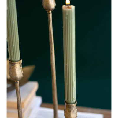  Set of Three Metal Taper Candle Holders Antique Brass Finish Decorative Tabletop Decor Accent Gold